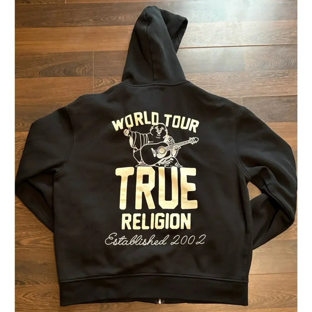 True Religion Vintage Patch Zip Up Hoodie Black Men's L